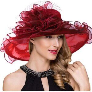 Women Derby Church Dress Fascinator Wide Brim Tea Party Wedding Hat